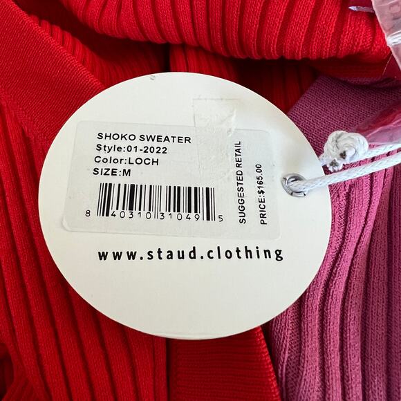 STAUD Shoko Colorblock Ribbed Sweater Dress In Poppy Rosebud Size M - Picture 8 of 13